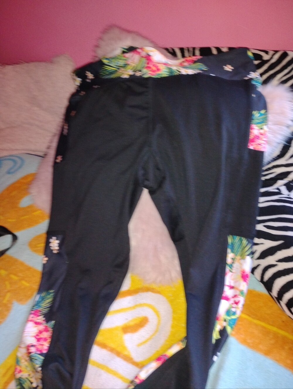 Black Floral-Trim Leggings